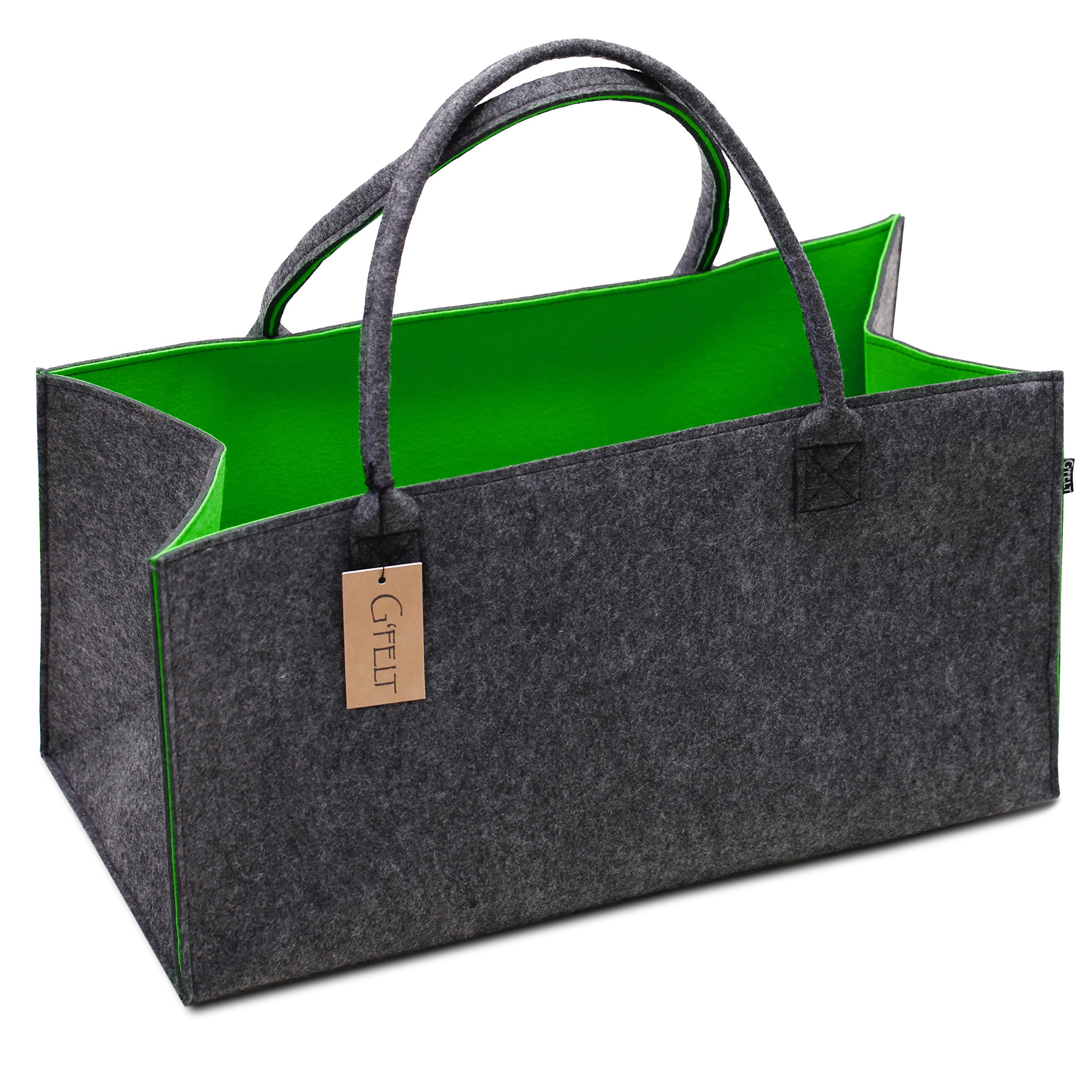 G'FELT Premium Felt Bag, High-Quality Shopping Bag, Chic Beach Bag, Toiletry Bag, Newspaper Basket, Shopping Basket, Sturdy Firewood Bag, felt, Grau (Anthrazit), Grün