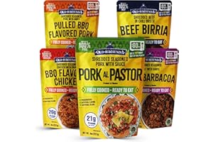 Old Hacienda 5-Pack Variety | Beef Barbacoa, Beef Birria, Pork al Pastor, BBQ Flavored Chicken & Pulled BBQ Pork | Fully Cooked & Ready to Eat | No Preservatives | 8 oz Each - 1 of Each Flavor