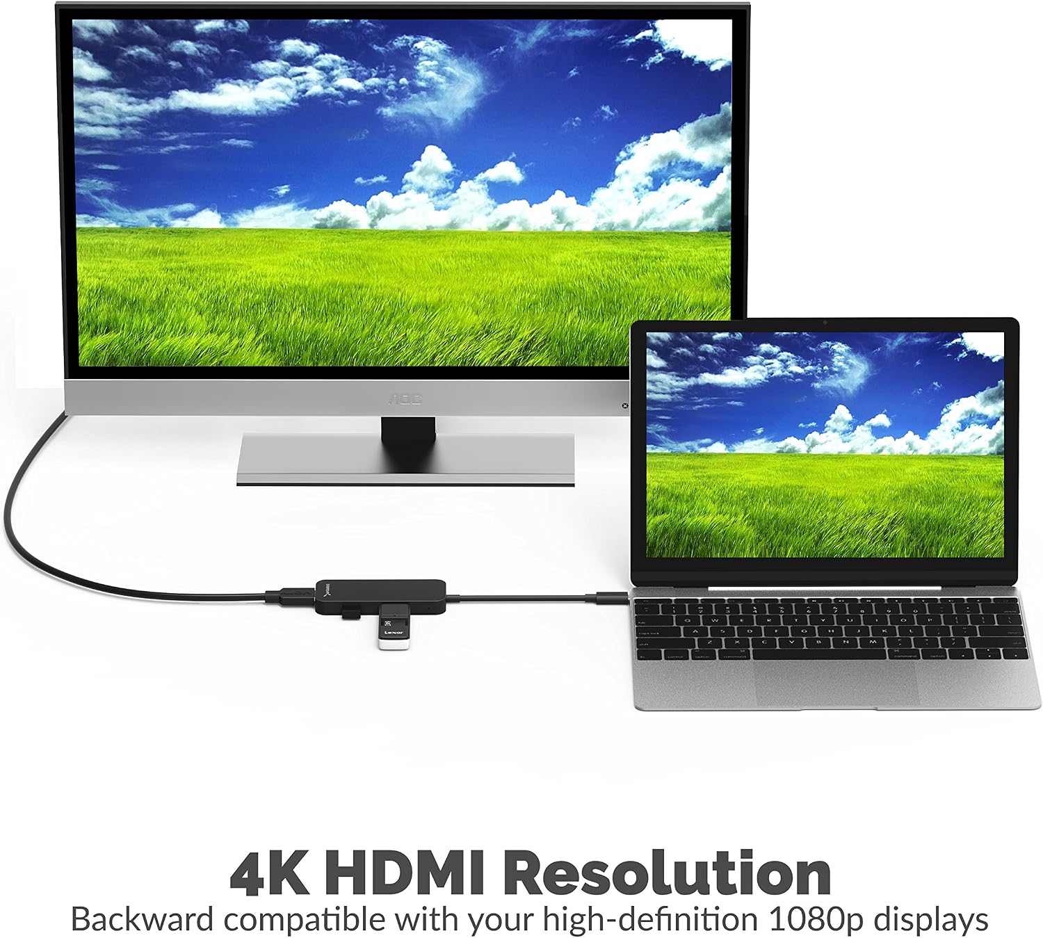 SABRENT USB HDMI Adapter, USB Hub Type C Multiport, 4K HDMI to USB C, Laptop Accessories, Black Aluminum (HB-HDUC) - Image 4