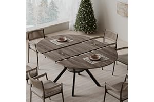 MECHYIN 42"-58" Extendable Round Dining Table for 4-6, Kitchen Oval Table with Hidden Leaves & Storage Shelf, Space Saving Modern Design with Sturdy Metal Legs for Kitchen, Dining Room & Small Apartments