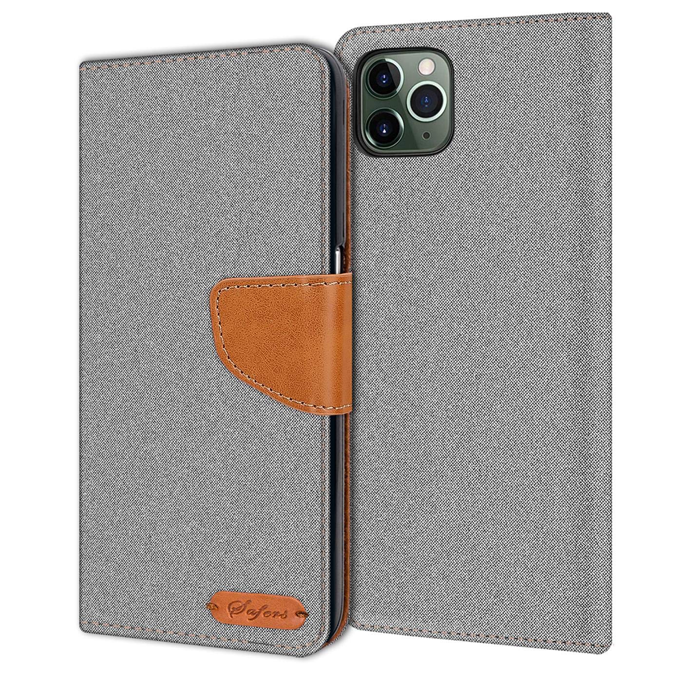 Verco Phone Wallet Case compatible with the Apple iPhone 11 Pro, Canvas Faux Leather Book Cover for the iPhone 11 Pro Flip Case Bag Hinged - Grey