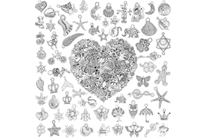CRWEETY 460 Pcs Silver Charms for Jewelry Making, Assorted Mixed Tibetan Silver Metal Pendants Earring Charms for Bracelets Necklace Keychain DIY Crafting
