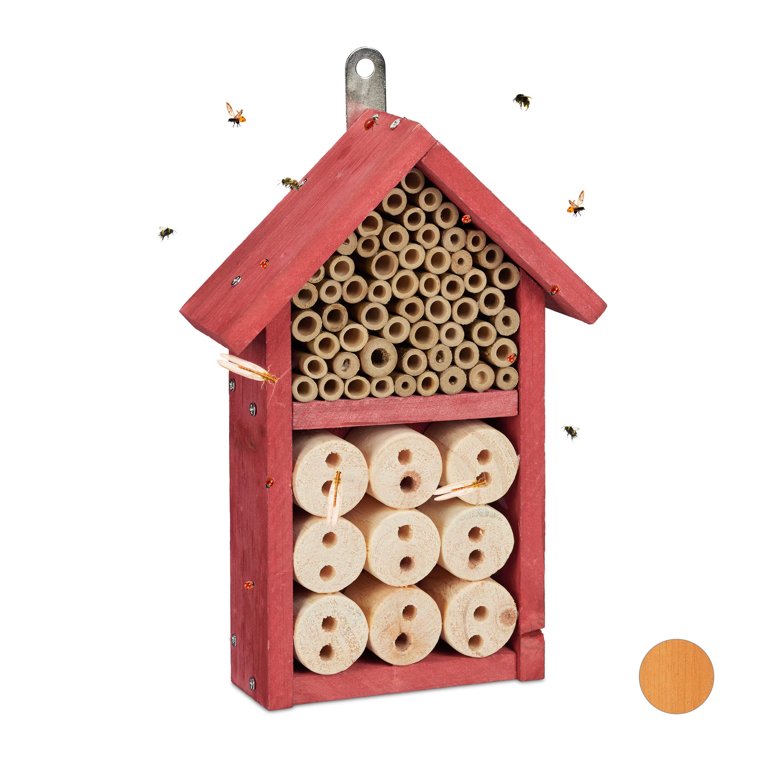 Relaxdays Insect Hotel Assembly Kit, Shelter For Bugs, Bees & Lacewings, Build Your Own, 26 x 16 x 6 cm, Red