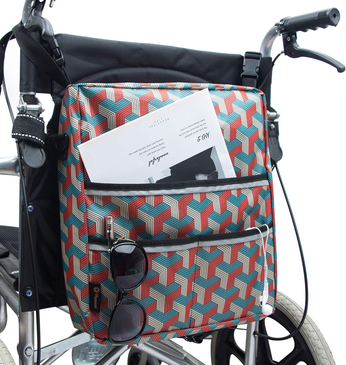 Wheelchair Bag by Pacmaxi - Wheelchair Backpack Bag with Reflective Tape - Wheelchair Accessories Storage Bag - Walker Accessible Pouch and Pockets for Unisex Handicap Elderly (Colorful): Health & Personal Care