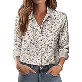 Zeagoo Button Down Shirts for Women Dressy Floral Printed Long Sleeve Blouse Business Casual Work Tops