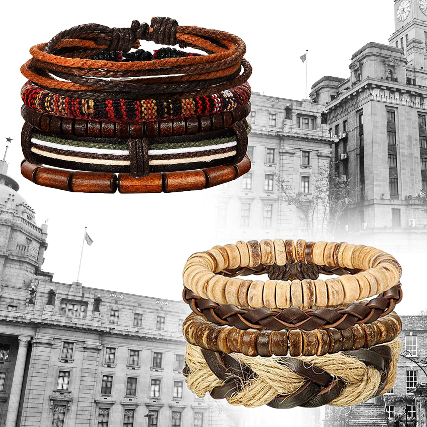 LOLIAS 32 Pcs Woven Leather Bracelet for Men Women Cool Leather Wrist Cuff Bracelets Adjustable: Clothing