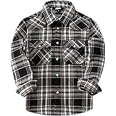 JOGAL Boys Western Shirt Long Sleeve Pearl Snap Plaid Shirts Lightweight Flannel Shirts for Kids 6-14 Years