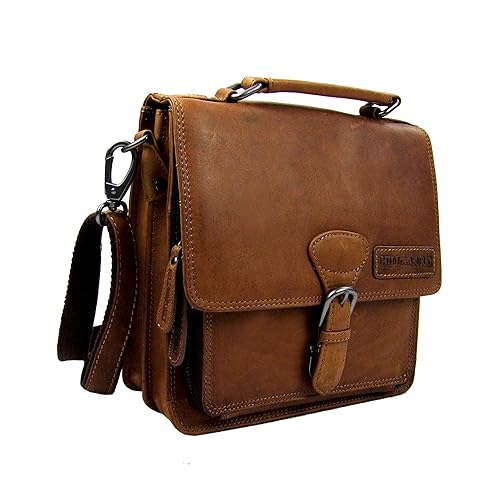 Hill Burry Tasche, Leder, Vintage, Schultertasche, Umhängetasche mit Verschlußschnalle(braun)