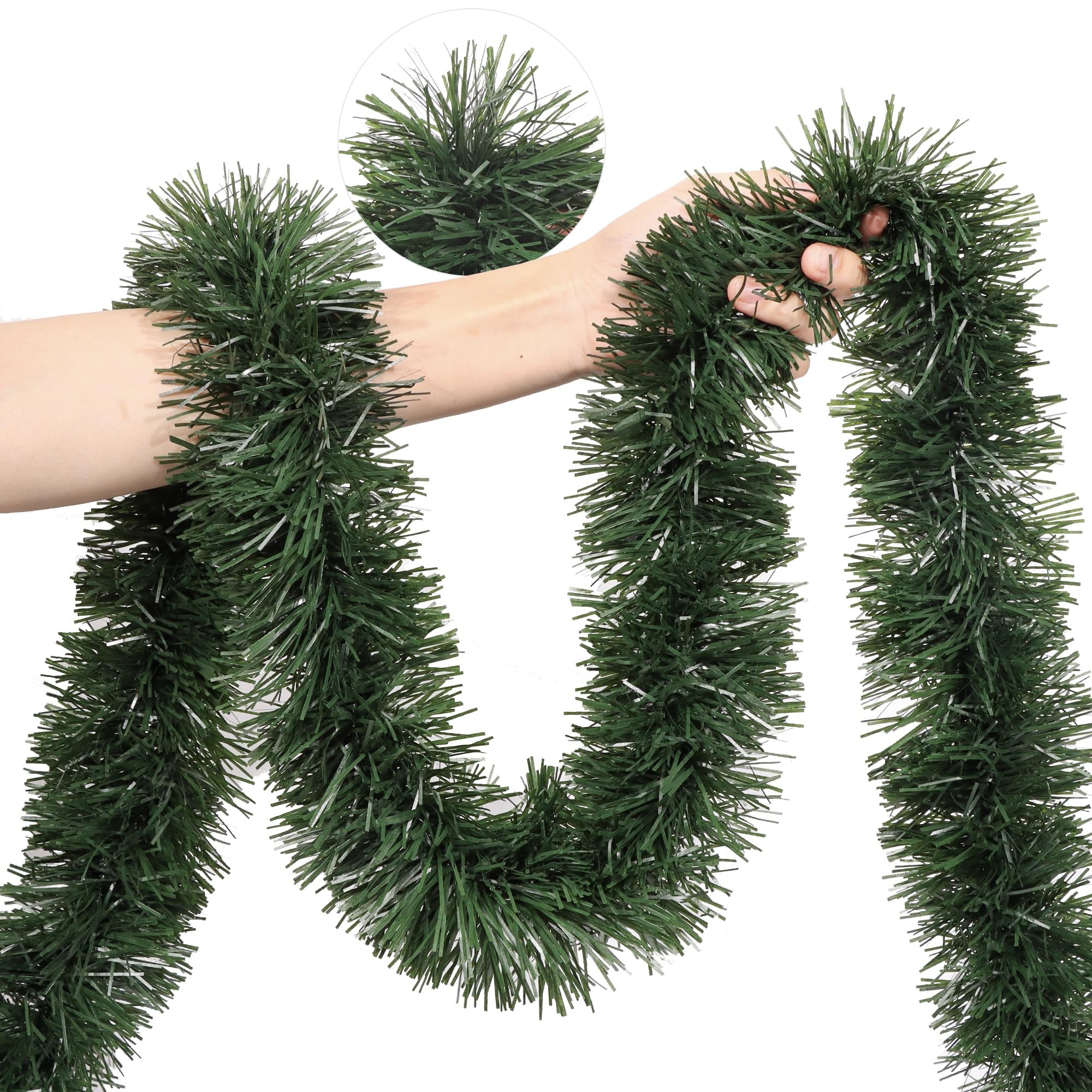 Photo 1 of 50 Feet Christmas Greenery Garland Decorations, Artificial Green Pine Garlands Xmas Tree Decor Soft Tinsel Garlands Non-Lit for Stairs Mantle Fireplace Home Indoor Outdoor Holiday Party Supplies