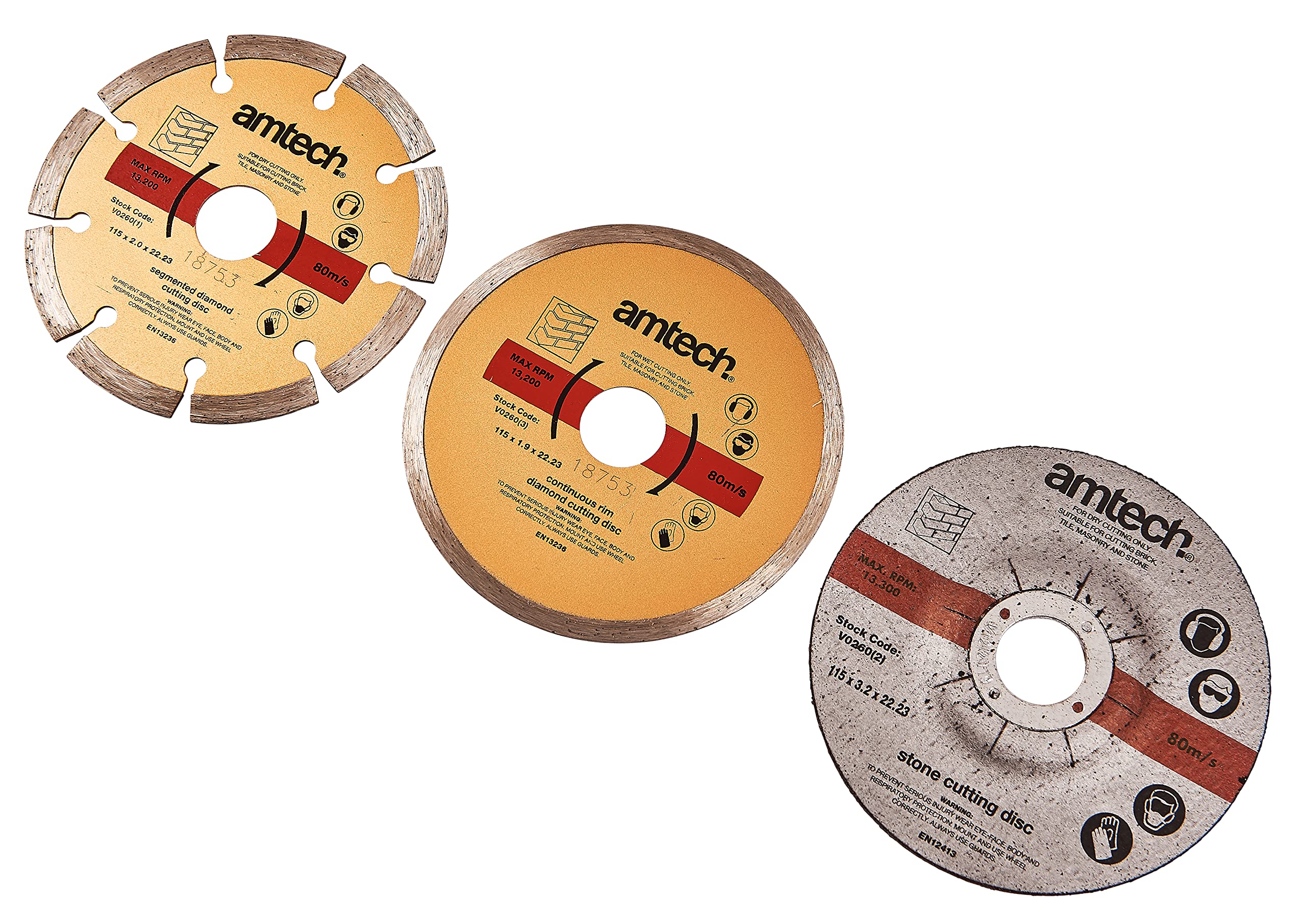 Amtech V0260 3 Piece 115mm (4") stone cutting blades set