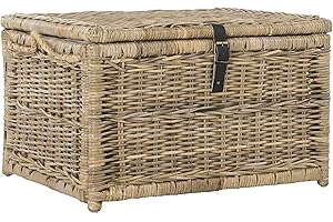 happimess HPM9001C Caden 30" Wicker Storage Trunk, Collapsible for flat storage, Rattan-Kubusoft Gray, Coastal for Office, Dorm Room-LivingRoom, Bedroom, Dining Room, Natural