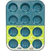 casaWare Mini Muffin Pan 12 Cup Ceramic Coated Non-Stick (Blue Granite)