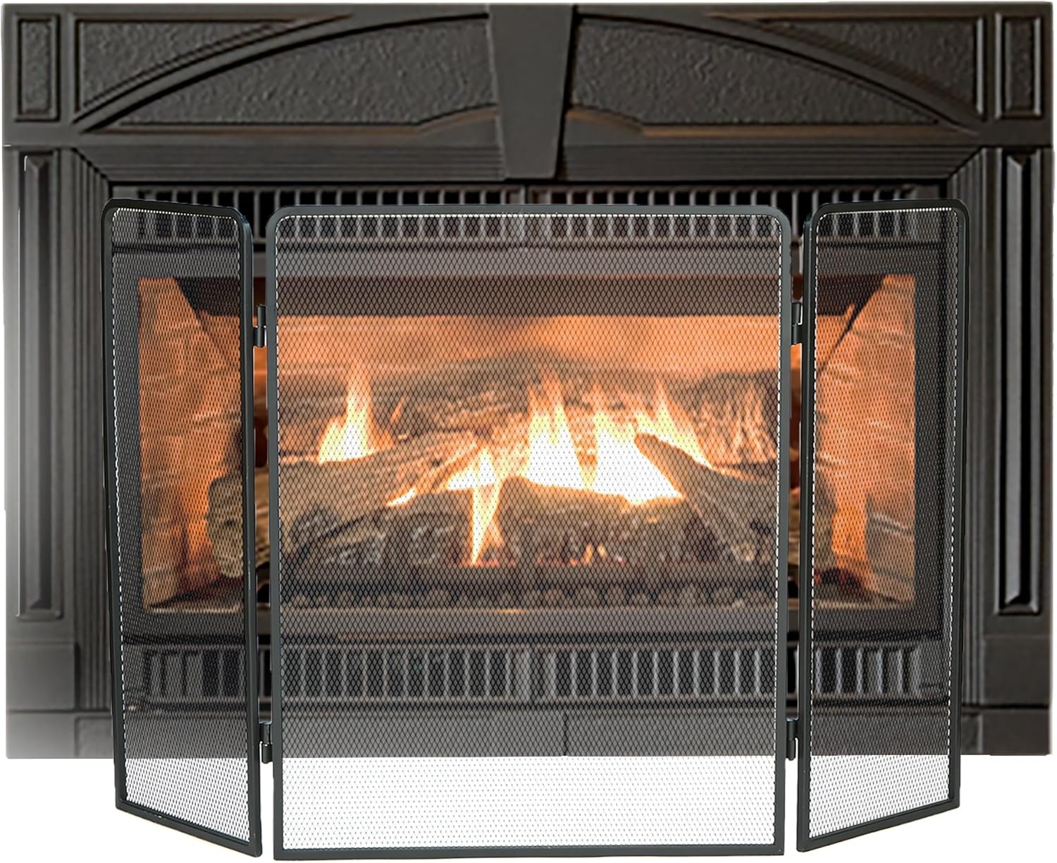 Mind Reader FIRESCREEN-BLK 3 Panel Fire Place Screen Door Panel with Double Bar Black Finish, Black: Home & Kitchen