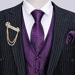 Barry.Wang Men Purple Dress Vest Matched Tie Set