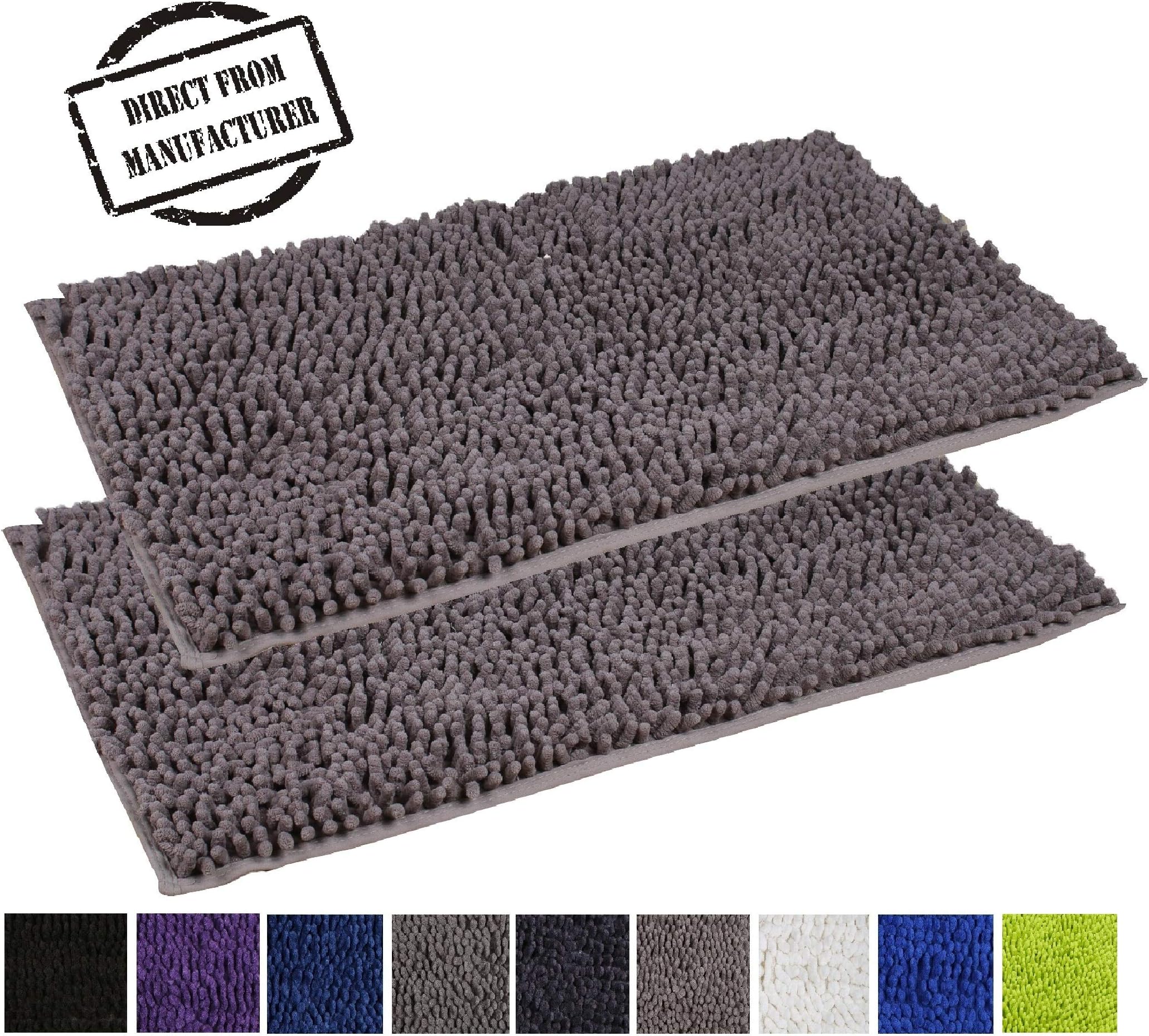 Bathroom Rugs| Microfiber Shaggy 2 Piece Set Includes 20x31 inches Bathmats (Gray) - Non Slip Absorbent Machine Washable Bath Rugs for Bathroom/Tub/Shower/Floor by Avira Home