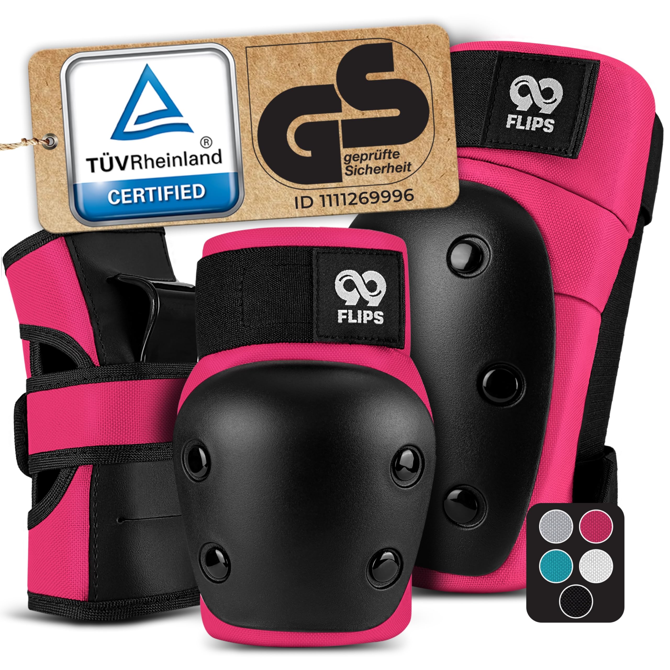 99FLIPS Knee and Elbow Pads Adult - incl. Wrist Guards - Skating Protective Gear Adult - Size L in Purple - Skateboard, Scooter and Inline Skating