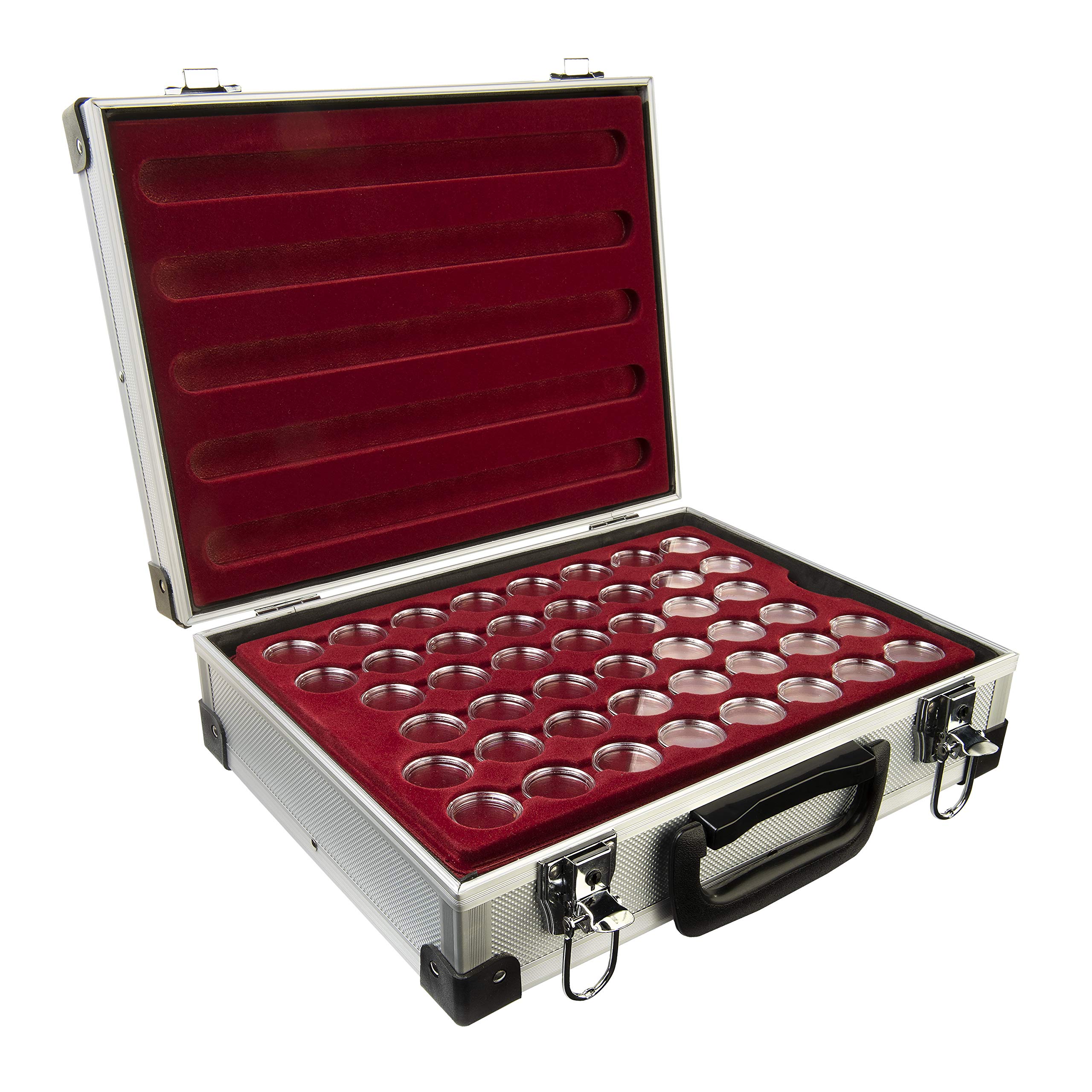 MC.Sammler Aluminium Coin Case for 230 Pieces 2 Euro Coins in Capsules with 5 Trays and 230 Capsules