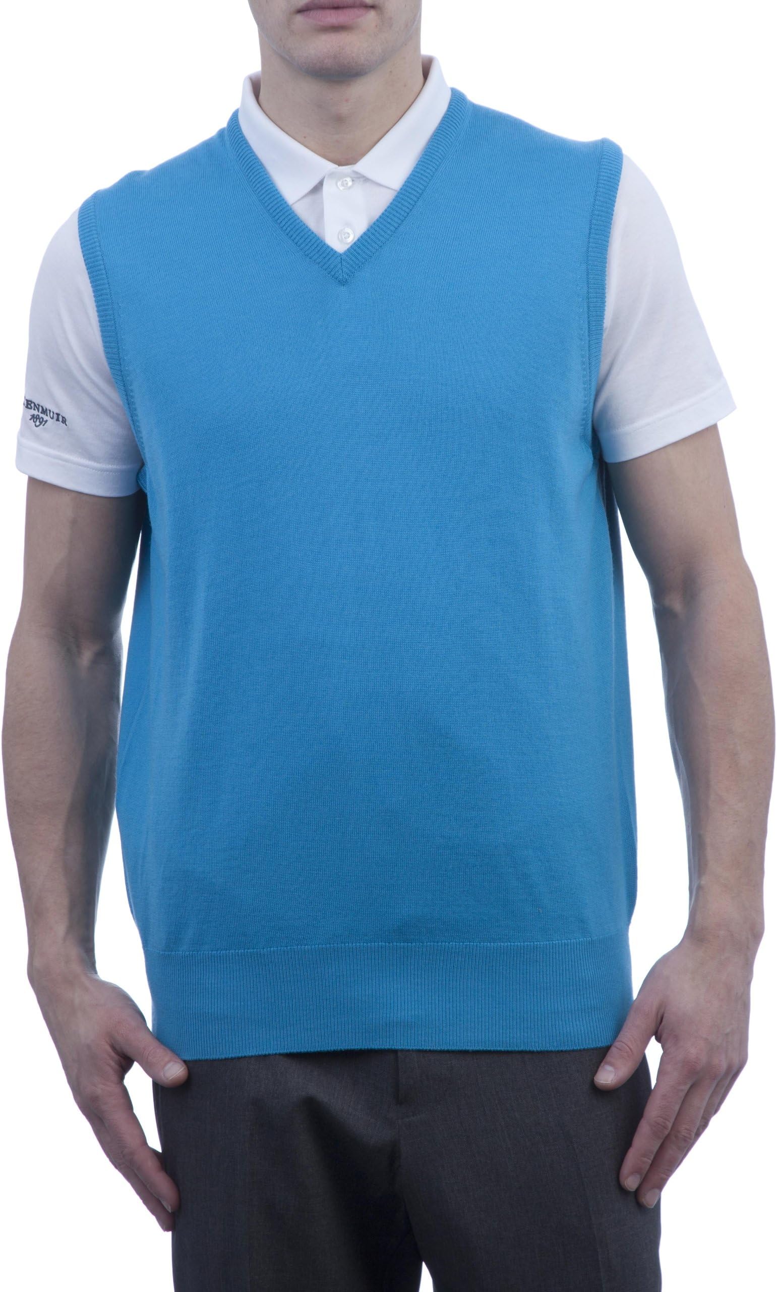 Glenmuir Men's Lightweight 100% Merino Wool Sleeveless Golf Slipover-Cobalt-Large