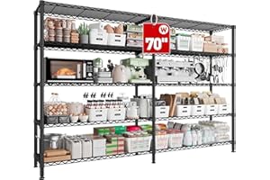 REIBII 70" W Storage Shelves Load 1600LBS,Metal Shelving 5-Tier Wire Shelving Unit Garage Shelving for Storage Adjustable Metal Shelves for Pantry Kitchen Garage Commercial, 70" W*15.8" D*72.4" H