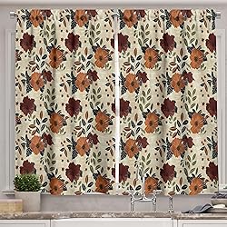 Ambesonne Floral Kitchen Curtains, Vintage