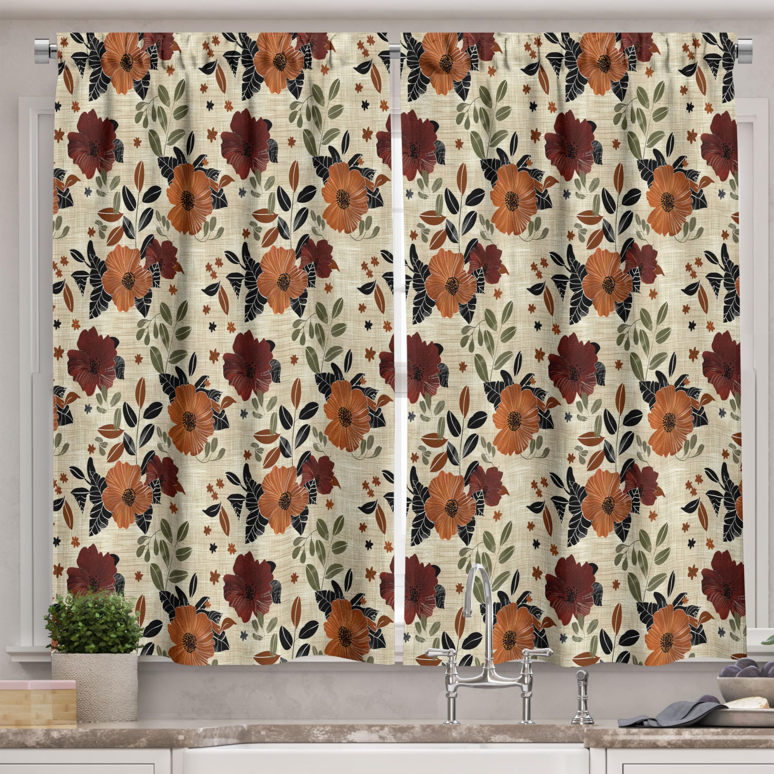 Ambesonne Floral Kitchen Curtains, Vintage