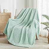 Exclusivo Mezcla Fleece Throw Blanket Extra Large, Super Soft and Warm Blankets for Couch, Sofa and Bed Waffle Textured, Cozy, Fuzzy and Lightweight (Mint Green, 50x70 Inches)