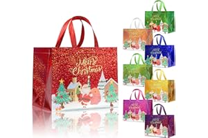 cabzymx 8 Pcs Multicolor Christmas Gift Bags with Bases, Large Reusable Non-woven Bags for Gifts with 8 Colors, 12.6 x 6.7 x 9.8 In Holiday Gift Bags for Xmas Party, Gifts Wrapping