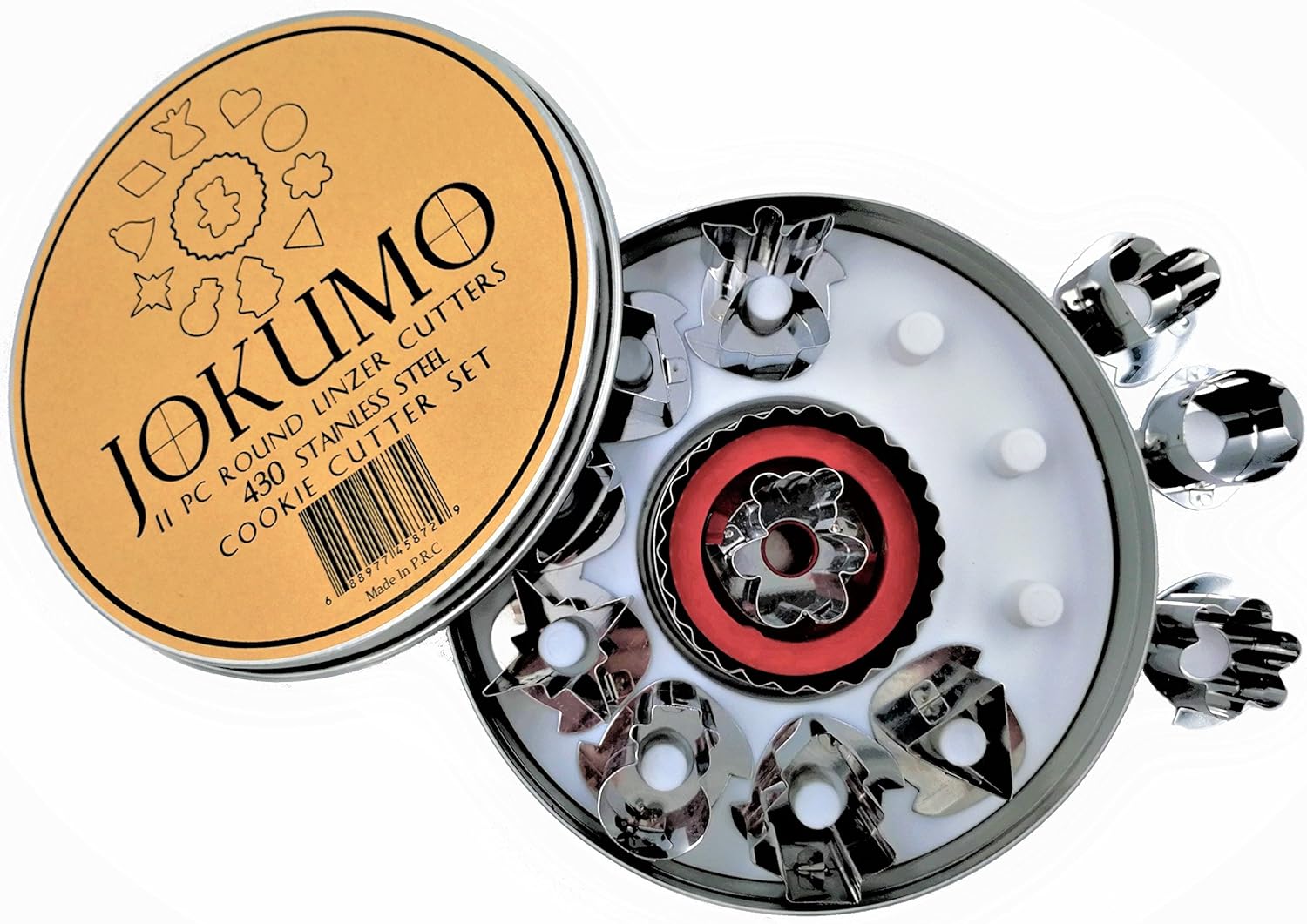 Amazon Com Jokumo 11 Piece Round Linzer Cookie Cutter Set High Grade 430 Stainless Steel With Storage Tin Kitchen Dining