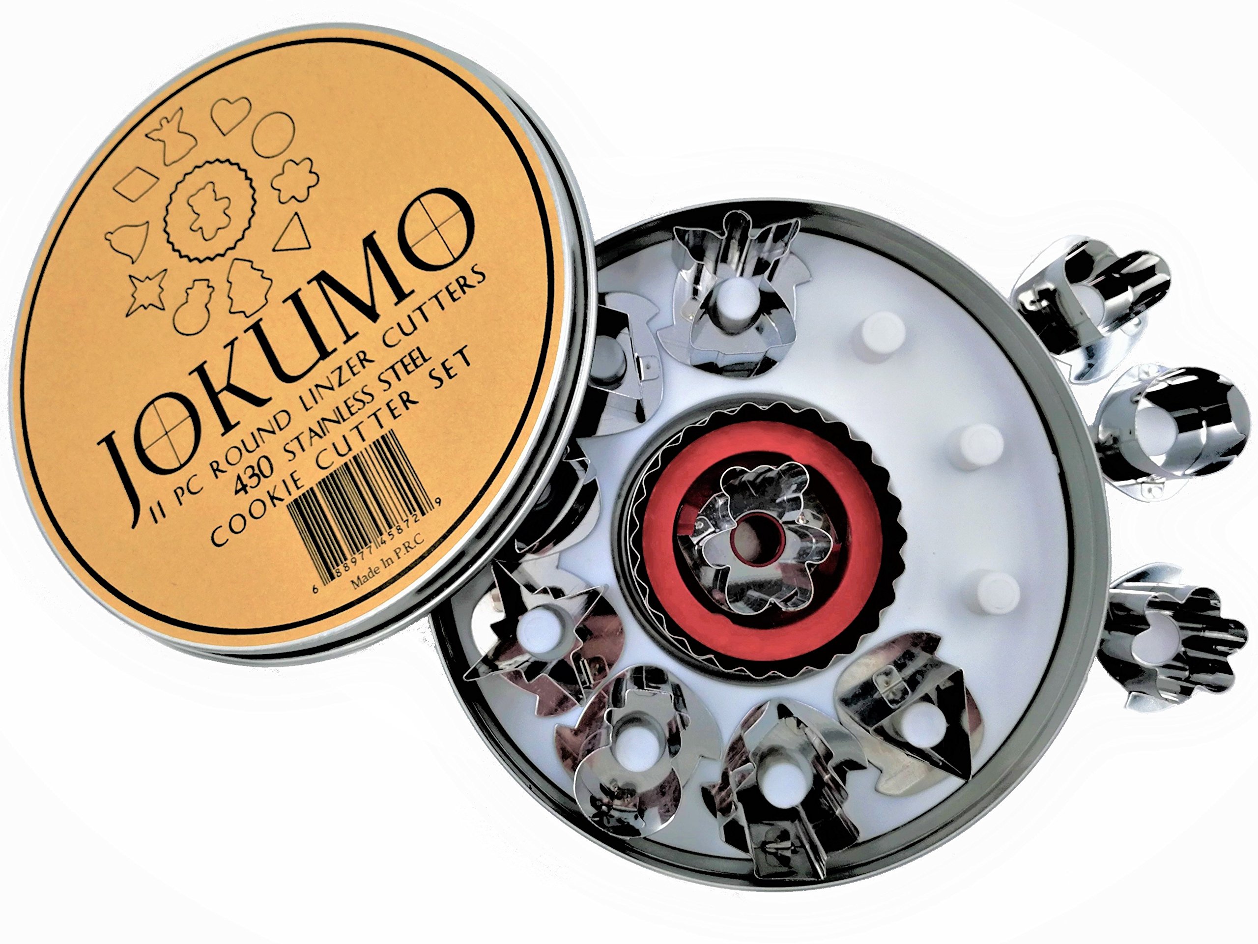 Photo 1 of JOKUMO 11 Piece Round Linzer Cookie Cutter Set – High Grade 430 Stainless Steel - with Storage Tin