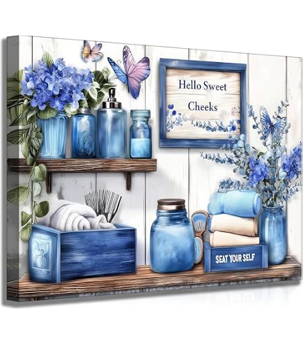 Blue-Toned Highland Cow Bathroom Decorative Painting – Unique Farmhouse Artwork, Multi-Panel Canvas For Wall Decor