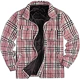 Mens Fleece Jacket Sherpa Lined Zip Up Buffalo Plaid Flannel Coat Casual Long Sleeve Warm Fall Winter Outwear