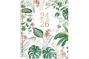 SIMANNIE 2024-2026 Monthly Planner/Calendar- Monthly Planner 2024-2026, Jul. 2024 - Jun. 2026, 9" × 11", Two-Year Monthly Planner with Flexible Cover, Monthly Tabs, Pockets, Thick Paper - Lily of the Valley