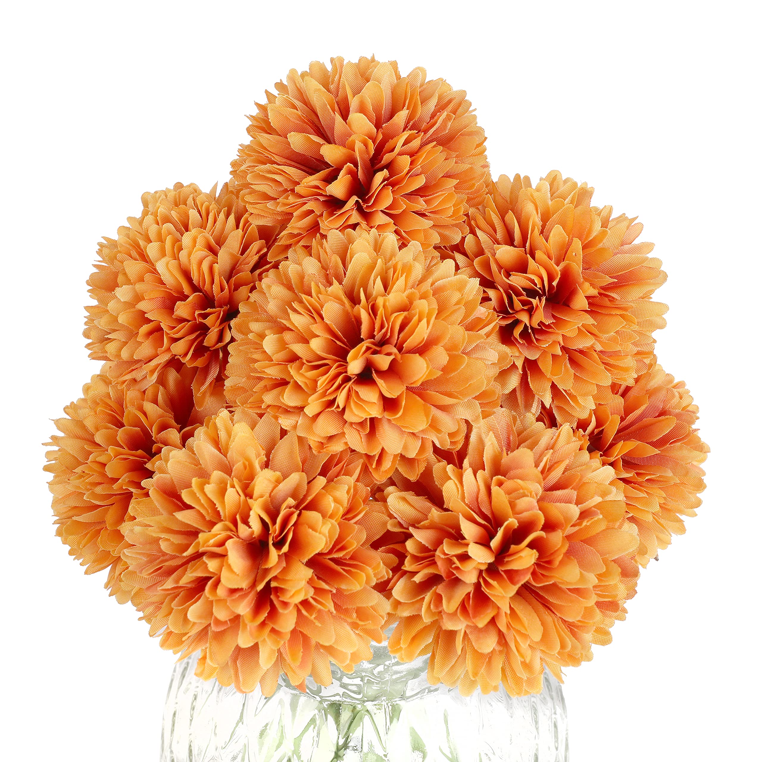 Louiesya Artificial Flowers, 12Pcs Fake Flowers Silk Artificial Chrysanthemum Ball Hydrangea Bridal Wedding Bouquet for Home Garden Party Wedding Decor (Orange, 12 Pcs)