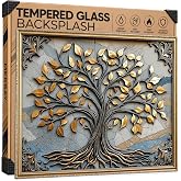 Tempered Glass Backsplash for Kitchen - Easy to Clean Behind Stove Backsplash Protector for Wall - Heat and Scratch Resistant Backsplash for Stove - Tree of Life Design