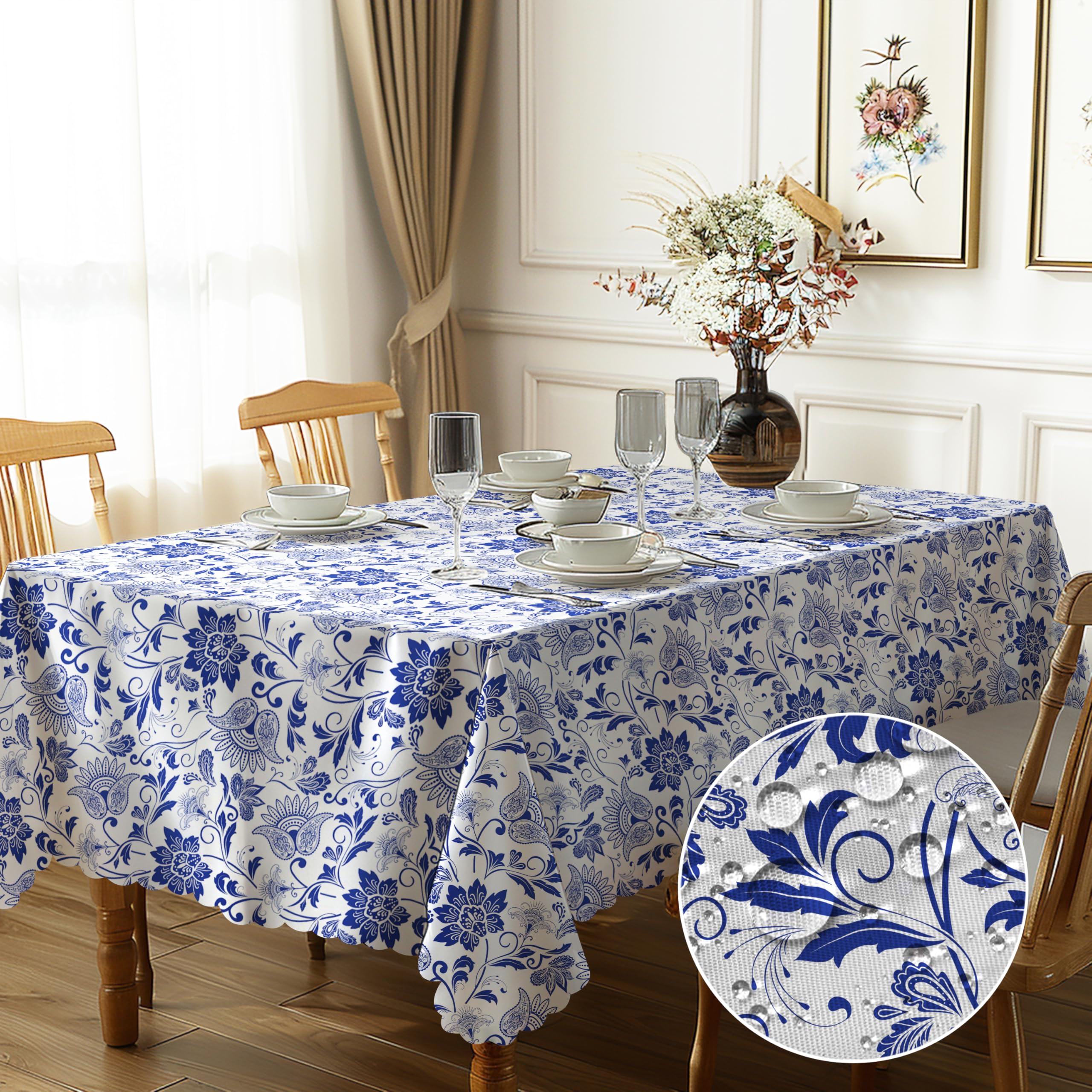 GthreeD Tablecloth Rectangle Waterproof Wipeable Tablecloths Flower Style Table Cloth Stain Resistant Polyester Outdoor Party Tablecloth for Kitchen Dinner Picnics Garden 140x180cm(55x70in)