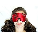 Handmade Sleep Eye Mask Pillow - Flax Seed Fill - Unscented - Red Moon Bloom - TEMF-RB
