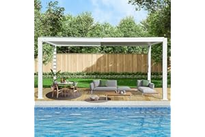 DOMI OUTDOOR LIVING Domi Louvered Pergola 10×16 FT, Outdoor Aluminum Pergola with Adjustable Rainproof Roof and Drainage System, Metal Pergola Gazebo for Patio, Deck, Backyard, White
