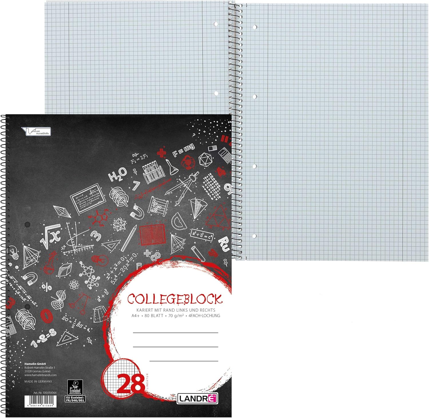 Landré College Notepad A4 Squared with Double Margin 80 Sheets Black Perforated Pack of 10 - Image 5