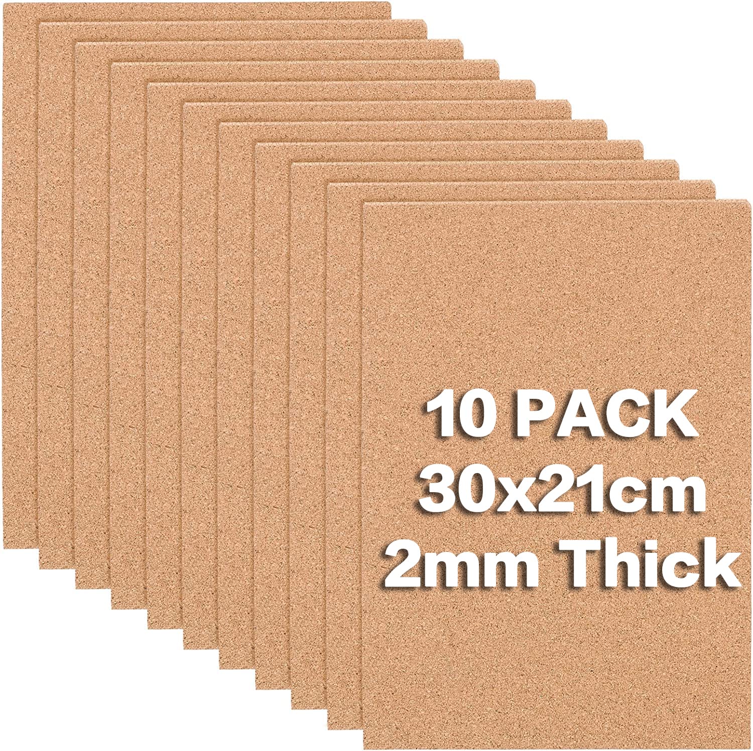 BENECREAT 10 Pcs 29x21cm A4 Cork Sheets (2mm Thick) Rectangle Coaster Cork Backing Sheets for Wall Insulation, Room Decor, Wall Decoration, Party