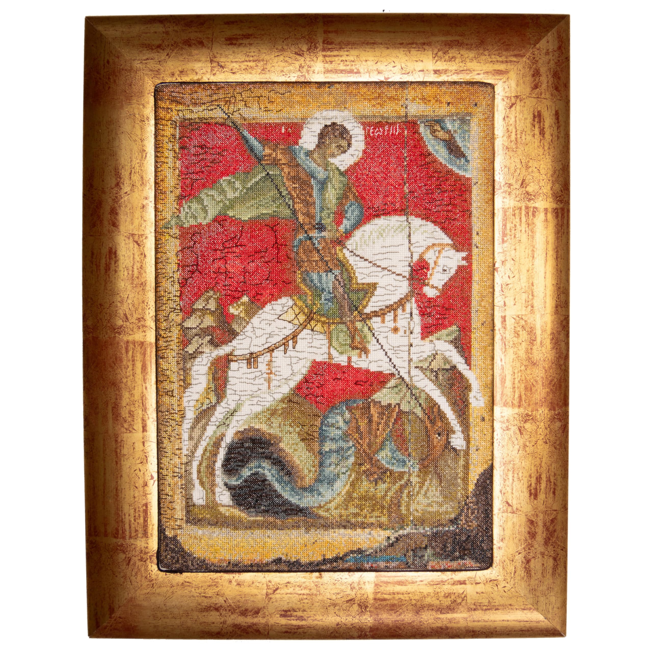 Thea Gouverneur - Counted Cross Stitch Kit - Icon St. George - Aida - 18 Count - Embroidery Kit for Adults - DMC Embroidery Threads and Other Cross Stitch Supplies Included - 498A