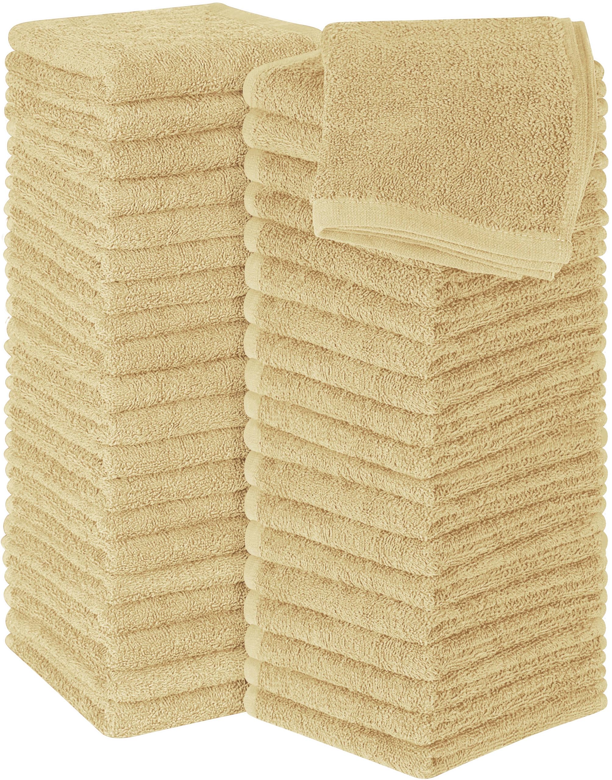Utopia Towels - Flannel Face Cloths Set - 30 x 30 cm - 100% Ring Spun Cotton, Premium Quality Washcloths, Highly Absorbent and Soft Feel Face Towels, Perfect for Cleaning Dishes (60-Pack, Beige)