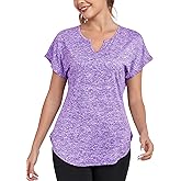 Abrooical Women's Short Sleeve Workout Shirts V Neck Exercise Yoga Basic Top Quick Dry Side Split