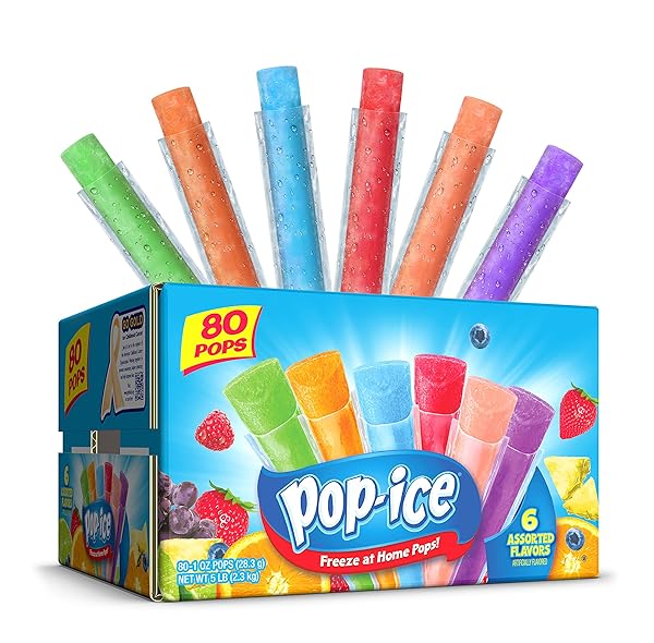 POP ICE POPSICLE VARIETY PACK OF 1 OZ FREEZER BARS, ASSORTED FLAVORS, 80 COUNT