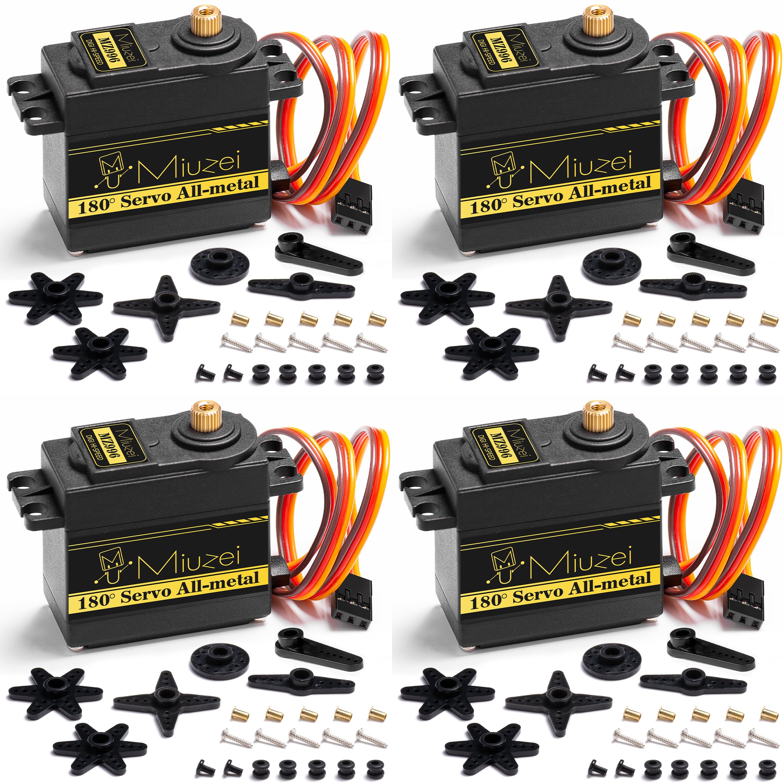 Miuzei 15KG Digital Servo Motor Metal Gear High Speed Torque Servo Motor for RC Car 1:8 1/10 12 Helicopter Airplane Car Boat Robot Arm Control （4pcs）