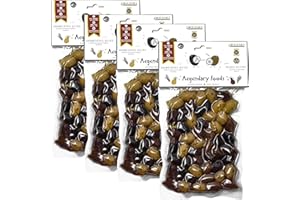 ORIGENES DEVOTED TO OUR HERITAGE Pack of 4 Mixed Olives in Vacuum, Black Kalamon Olives mixed with Green Olives Marinated in Lemon juice, with savory Greek Oregano, Freshly Sealed Olives with Extra Virgin Oil 4X200g