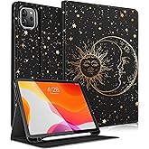Uppuppy for iPad Pro 12.9 Case, Kids Folio PU Leather Cover with Apple Pencil Holder, Auto Sleep/Wake, Adjustable Angles, for iPad Pro 12.9 6th/5th/4th/3rd Gen, Sun Moon Black