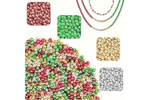 DECYOOL 1200Pcs Christmas Beads 4mm Round Spacer Beads Loose Ball Beads for DIY Bracelet Making Craft, Red & Green & Gold & Silver
