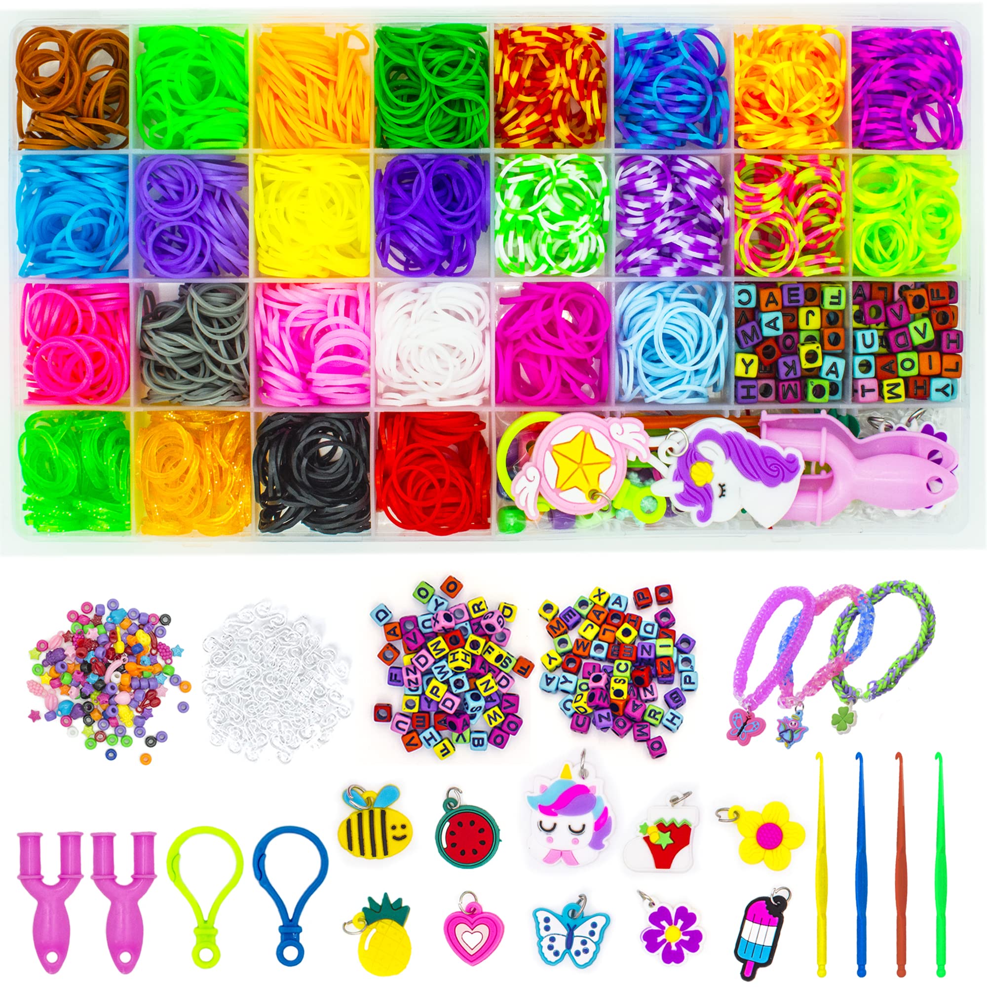 WONDERFORU Loom Bands Kit, 2000+ Rubber Bands Refill Craft Kit for Kids with 26 Colors, Friendship Bracelet Making kit Loombands with Beads, Charms, Hooks and S Clips for Children Girls Kids