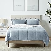Amazon Basics 3-Piece Ultra-Soft Micromink Sherpa Bedding Set, Warm All Season Comforter, Full/Queen, Tide Pool Blue