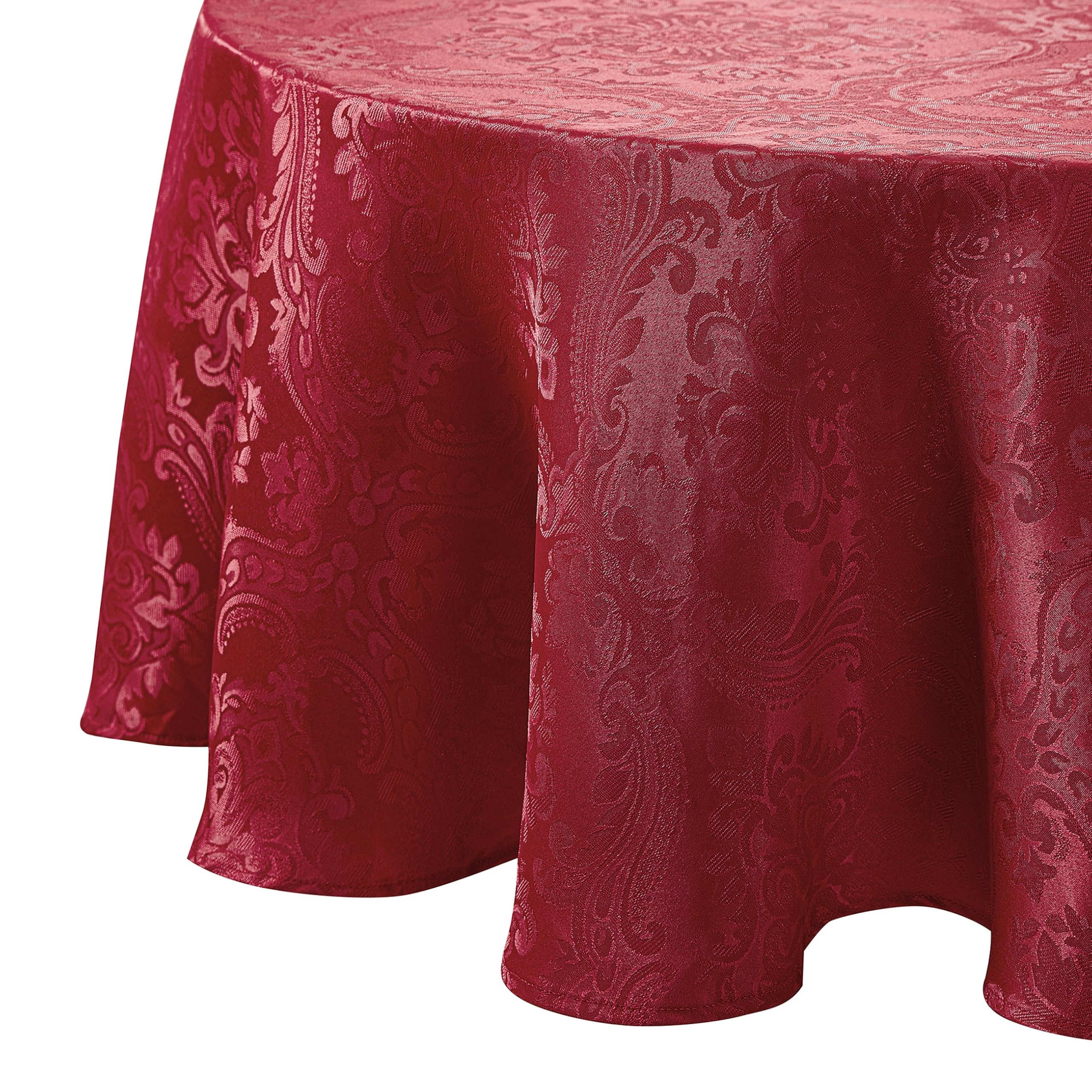 Elrene Home Fashions Caiden Elegance Damask Waterproof, Stain & Wrinkle Resistant Fabric Tablecloth, 90" Round, Red — image 1